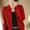 Zipper kaszmirowy sweter Sweter Kardeniowy Kobiety Stand-Up Collar Loose Solid Pnit Kurtka Kobieta Jesień Czerwony