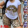 2022 Tracksuits Plus Size 5xl Tvådelat uppsättning för kvinnor Tracksuit Lips Kort ärm Top Leopard Shorts Sweat Suit 2 PCS Outfits Matching Set