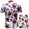 Summer Men Set Hawaiian Flower Printing Mens Short Sleeve Casual Tracksuit Shirt Beach Shorts Set Male Sports Suit Clothing 220621