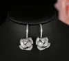 Designer dangle örhängen bröllop smycken kvinnor ros blomma örhänge s925 silver cubic zirconia earing ringar för flickor gåva