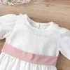 Baby Girl Chiffon Romper Long Sleeve Round Collar Lace High Waist Bodysuit Loose Fall Tops Soft Breathable 0-24 M Daily Wear G220517