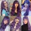 Long Purple Synthetic Body Wavy Wig with Bangs for Black Women Cosplay Party Christmas Halloween Wigs Daily Natural Hair 220622