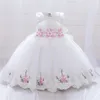 Robes de fille blanc rose fleur baptême premier 1er anniversaire robe pour bébé fille vêtements enfant en bas âge princesse dentelle fête perles costumes 0-5 ans