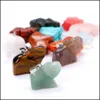 Pendant Necklaces Pendants Jewelry Natural Stone Carved Elephant Necklace Opal Tigers Eye Pink Quartz Crystal Cha Dhkqn