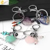 CSJA Heart Natural Crystal Keychains 7 Chakra Healing Stone Pink Quartz Tiger Eye Keyring Silver Color Car Key Holder Decor G554 AA220318