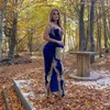 Eleganti abiti da sera caftano marocchino Karakou per le donne Spaccati abiti da ballo in velluto blu royal Applicazioni in pizzo dorato Lungo arabo Dubai 2 in 1 Celebrity Party Wear 2022