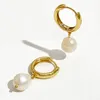 Dangle Chandelier Peri'sbox Natural Baroque Freshwater Pearl Drop Earring Gold Color Small Circle 큰 백인 여성 Charmdangle