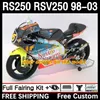 Corps et couvercle de réservoir pour Aprilia RS-250 RSV RS 250 RSV-250 RS250 RR RS250R 98 99 00 01 02 03 4DH.23 RSV250 98-03 RSV250RR 1998 1999 2000 2001 2002 2003 Kit de carénage plat argent