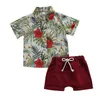 Clothing Sets Baby Boy Clothes Summer Casual Set Tops Flower Print Turn-down Collar Short Sleeve Buttons Shirt Lace Up Pockets Loose PantsCl