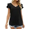 Sommer Frauen Shirts Rüschen Kurzarm Lose Bluse Tops Casual T Shirt