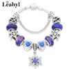 أساور سحر Leablel Blue Blue Crystal Snowflake Bendant Bead Bead Bracelet Bracelet Heart Heart for GiftCharm LARS22