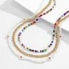 3st/set Bohemian Colorful Flower White Pärled Choker Halsband Kvinna Y2K Multilayer Metal Chain Necklace Set Statement Smycken