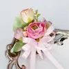 Decoratieve bloemen kransen 100% handgemaakte creativiteit op maat gemaakte thee roze zijden bruiloft broche boutonniere bruidegom bruidsman bouque corsage fl