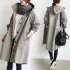 Fashion Female Autumn Casual Sleeve Hooded Medium Long Overcoat Loose Windbreaker Coat Spring Trench Plus Size 220726
