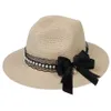 여자 태양 모자 검은 레이스 보우 여름 해변 모자 여성용 접이식 여행 밀짚 모자