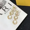 Famous 18K Gold Plated Luxury Brand Designers Single Letters Stud Dangle Hoop Geometric Women Long Tassel Crystal Rhinestone Pearl Earring Wedding Party Jewerlry