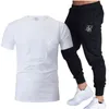 Summer Fashion Leisure Sik Silk brand Men's Set Tracksuit Sportswear Male Sweatsuit Short Sleeves T-shirt and Pants 2 piece set 220609