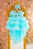 Sky Blue Flower Girl Dresses golvlängd ruffle hylsa blommig liten flicka bröllopsklänning nattvardsreants födelsedag klänningar