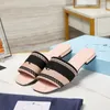 Prad Famous Ladies Embroidered Fabric Sandals Beige Multicolor Mules Home Flip Flop Casual Thong Sandals Summer Leather Flat Rubber