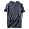 Fgkks verão masculino t camisa moda estilo chinês botão de linho design fino fino ajuste manga curta masculino casual cor sólida camiseta 220513