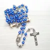 Pendant Necklaces Blue Acrylic Rosary Necklace Catholic Long Cross For Men Women Religious JewelryPendant