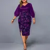 Plus Size Sukienki Elegancka Dress 2021 Kobiety Floral Print Mid Red Jesień Damska Seksowna V-Neck Boże Narodzenie klub Party 3XL 4XL 5XL