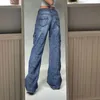 Pantaloni Streetwear Y2K Vita bassa Jeans a gamba larga Tasche Pantaloni cargo Donna Denim estetico Harajuku Mom Boyfriend Straight Jean 220701