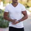 Mens V Neck Sports TShirt Summer Gym Fitness Solid Color Fashion Man Short Sleeve Casual Slim Fit Top D220615