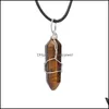 H￤nge halsband h￤ngsmycken smycken tr￥d wrap quartz point reiki healing crystal tiger eye ametyst opal dh0uk