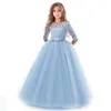 Princess Lace Dress Kids Flower Embroidery For Girls Vintage Children es Wedding Party mal Ball Gown 14T 220426