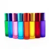 Essential Oil Bottle Colorful Frosted Thick Glass Massage Stainless Steel Roll Ball Tube Aromatherapy Perfume Travel Fillable Portable