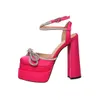 Dress Lederen Women Nieuwe Super CM Chunky High Heel Shoes CM Platform Pumps Silk Satin Diamond Polyurethane Bott