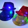 LED 재즈 모자 깜박이는 조명 LED-FEDORA TRILBY 스팽글 캡 팬시 드레스 댄스 파티 모자 유엔 힙합 램프 Luminous-Hat SN4784