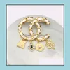 Pins broches joyas 10coloras diseñador de marca famosa encanto doble letra dorada sier mticolor perla perla alfileres fas fas