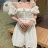 A line Dresses Women Floral Ruffles Square Collar Puff Sleeves High Waist Summer Casual Mini Korean Style Ulzzang Soft Daisy Ins 220613