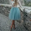 Kjolar vintage anpassade mode bl￥ tyll veckad kjol kvinnor lolita petticoat falda mujer saia jupe hemlig kn￤ l￤ngd guru skiskirts