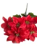 One Silk Poinsettia Flower Gunch 7 Heads Red White Christmas Flower For Home Decorative Artificial Flowers