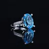 Bröllopsringar oval akvamarin förlovningsring blå kristall lila justerbara damer ringwedding
