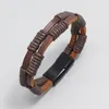 Svartbrunt rep läder flätad handgjorda charmarmband legering mode armband för män fest klubb smycken