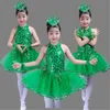 Vêtements de scène filles Ballet robe de danse ballerine pour enfants gymnastique justaucorps vert compétition Tutu Performance enfant en bas âge danse