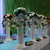 Upscale Party Decoration White Roman Column with Rose Lily Flower Sets Lead Cited Aisle Runners Pillar for Wedding Celebration Decor LLFA