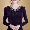 Spring Autumn Style Women Lace Bluses Shirts Lady Casual Long Sleeve O-Neck Purple Lace Blusa Tops 210226