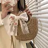 Alışveriş torbaları yaz şerit saman dokuma el yapımı kadın çanta seyahat tatil plaj rahat alışveriş sepeti rattan omuz bolsa 220318