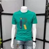 NOVEDAD DE VERANO 2022, camisetas para hombre, algodón mercerizado, estampado R, diseño de manga corta, cuello redondo, camisetas de media manga, verde, blanco, negro, M-4XL