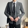 Men's Suits Men's & Blazers British Style For Men's Double Breasted Business Casual Suit Jackets Office Social Dress Coat Wedding