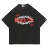 Men's T-Shirts Hip Hop Streetwear T Shirt Letter Thorns Print Vintage Gothic Shirts Summer Harajuku Oversized Cotton Short Sleeve Tops TeesM