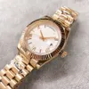 Outdoor Automatic Mechanical Mens Watch Watches 40MM White Dial With Fixed Fluted Bezel and Gold Stainless Steel Bracelet