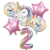 6 st Rainbow Unicorn Balloon 32 tums bladnummer Ballonger 1: a barn Unicorn Theme Birthday Party Baby Shower Dekorationer Globes