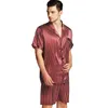 Pyjama court en satin de soie pour homme Pyjama Pyjama Ensemble de vêtements de nuit Loungewear S Plus Gifts LJ201113