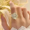 Anello fiore in metallo color oro moda coreana per gioielli da sposa con anello da dito regolabile con perle eleganti da donna